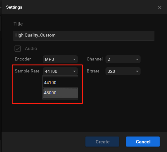 change audio sample rate