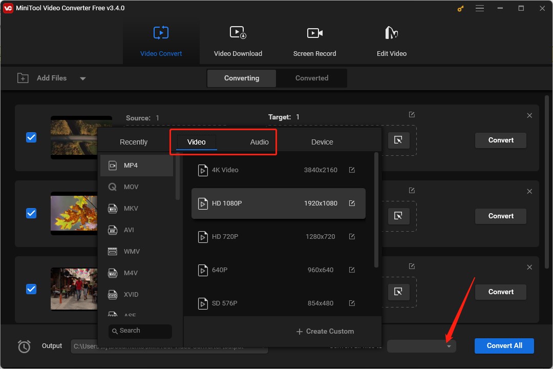 select the output format