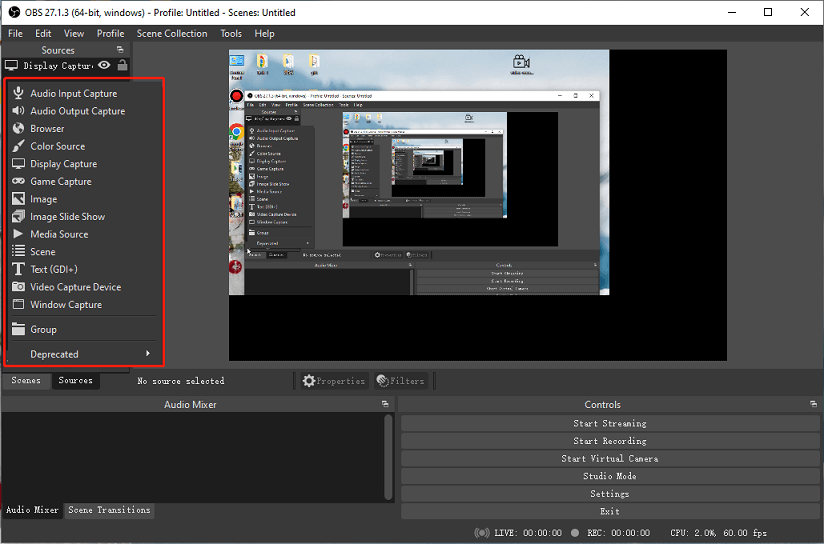 sources in OBS