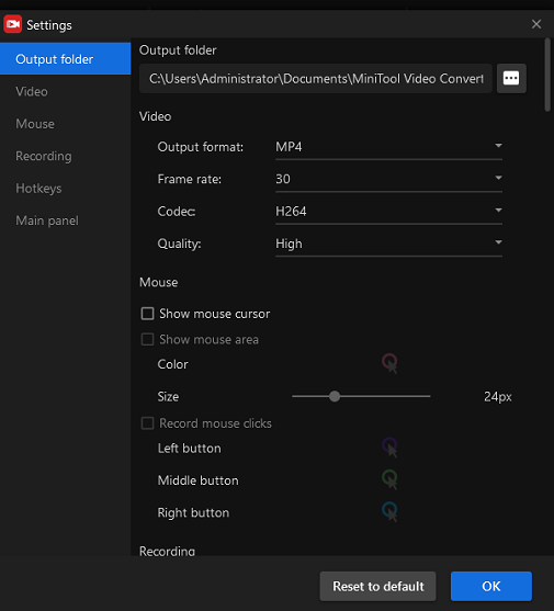 choose recording settings