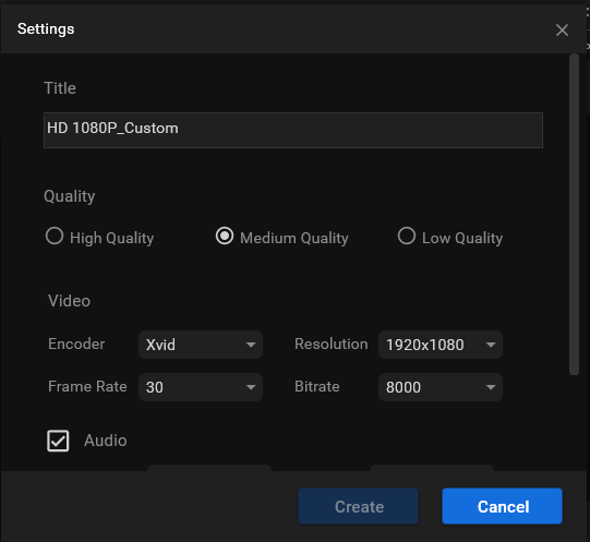 video format settings