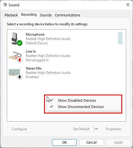 show disabled and disconnected devices