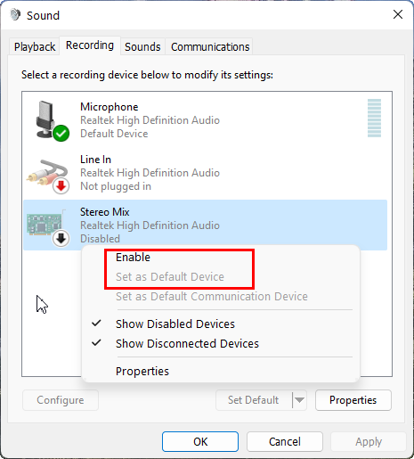 enable Stereo Mix and set it as the default device