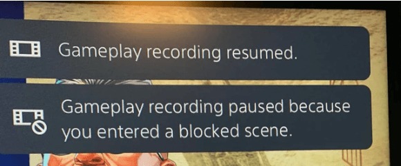 gameplay recording paused because you entered blocked scene
