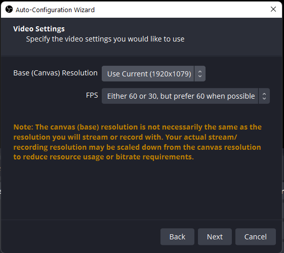 set up video resolution and FPS