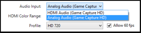 set Game Capture software audio input
