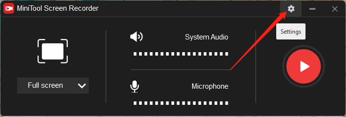 click the Settings icon of MiniTool Screen Recorder