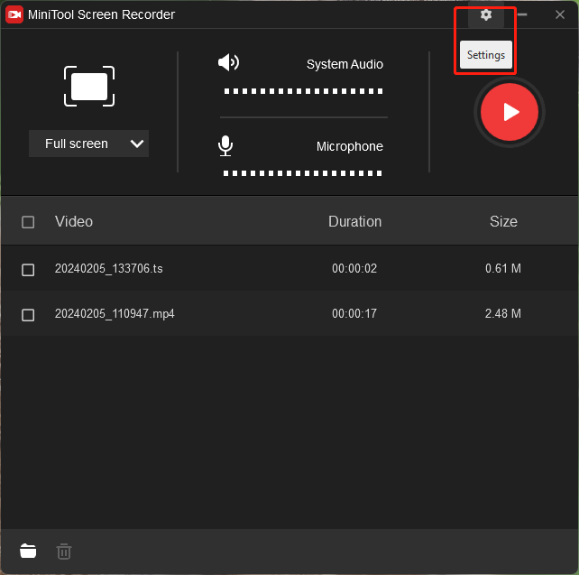 go to MiniTool Screen Recorder settings