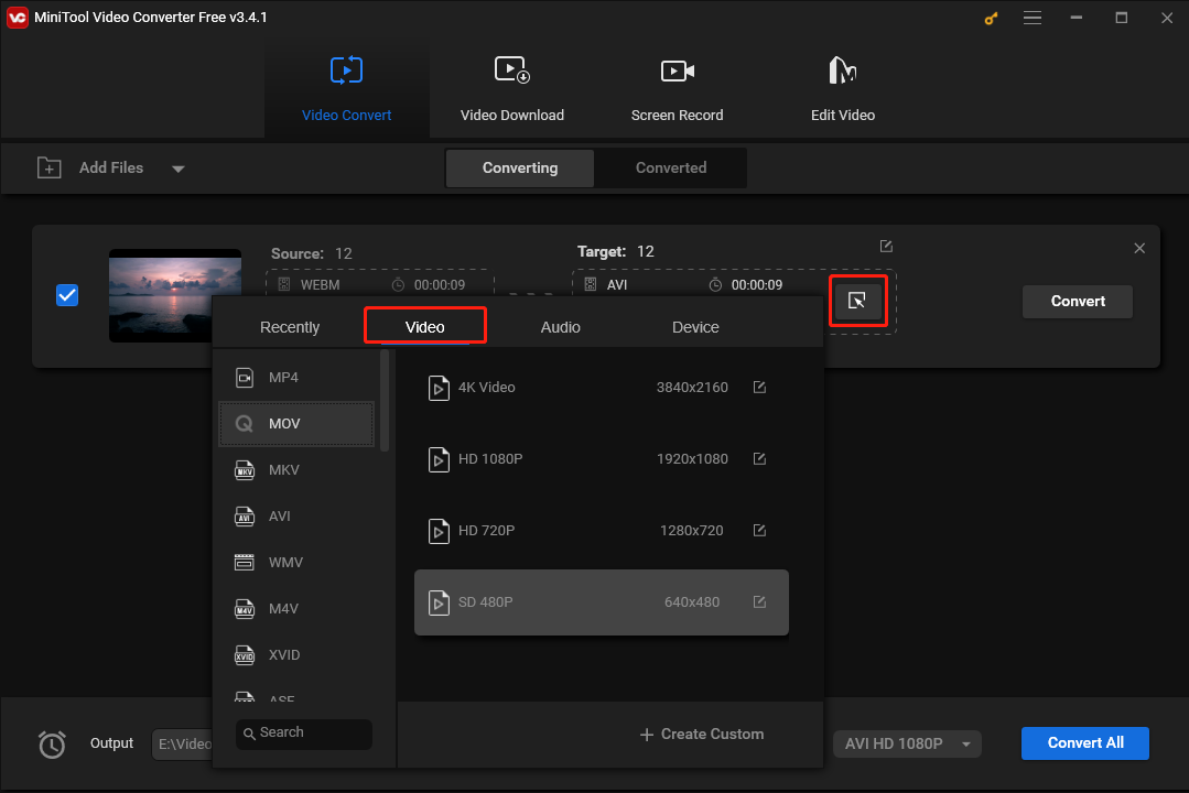 convert MP4 to AVI or MOV