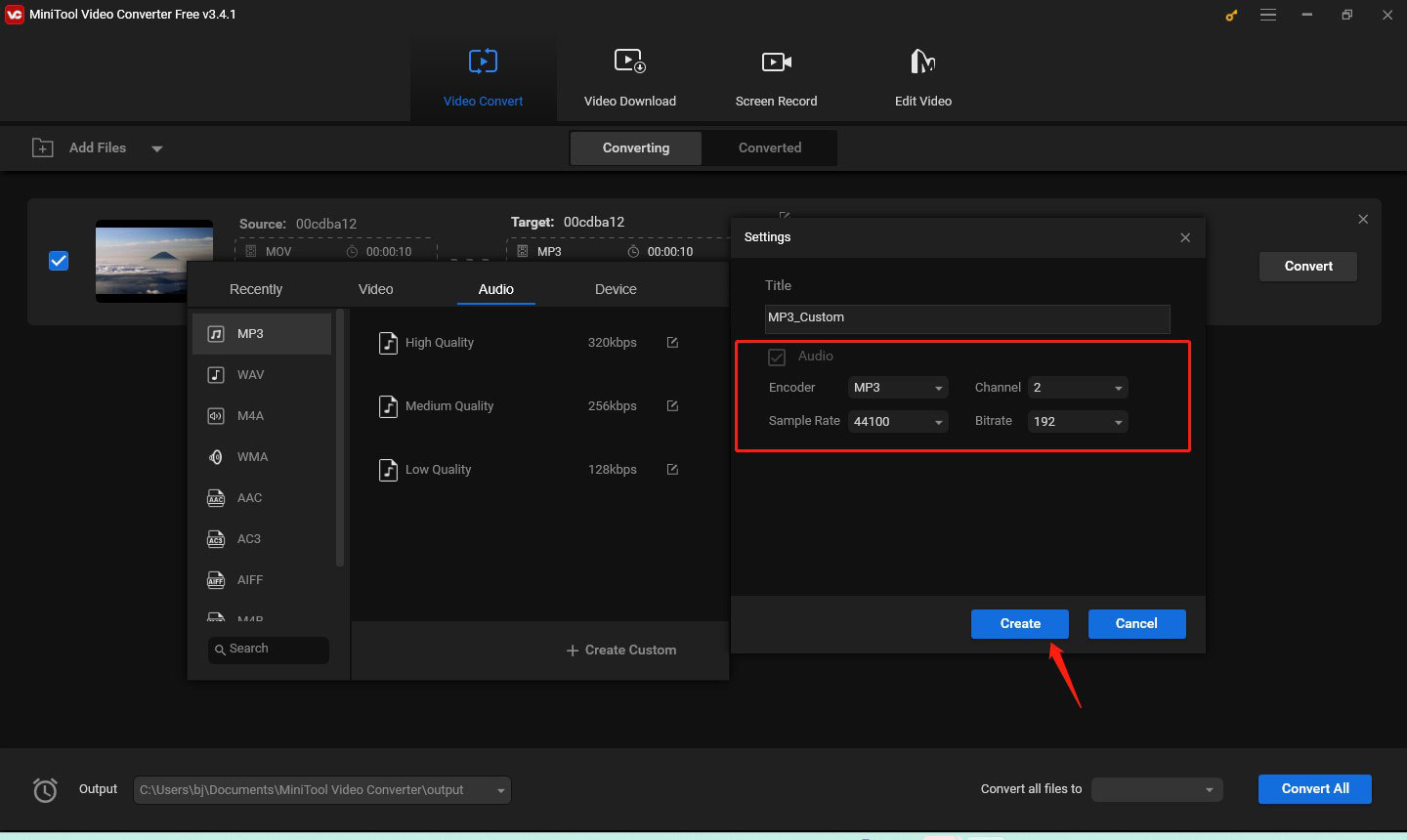 customize the output audio parameters