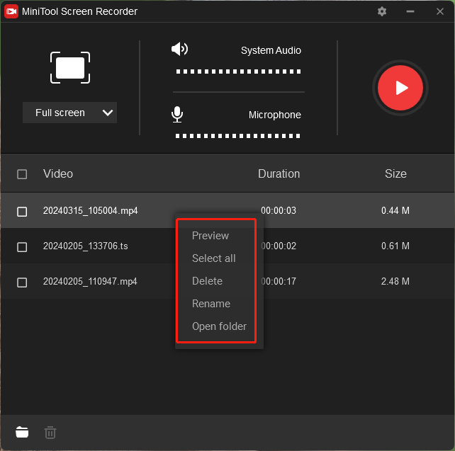 manage the 1080p recording