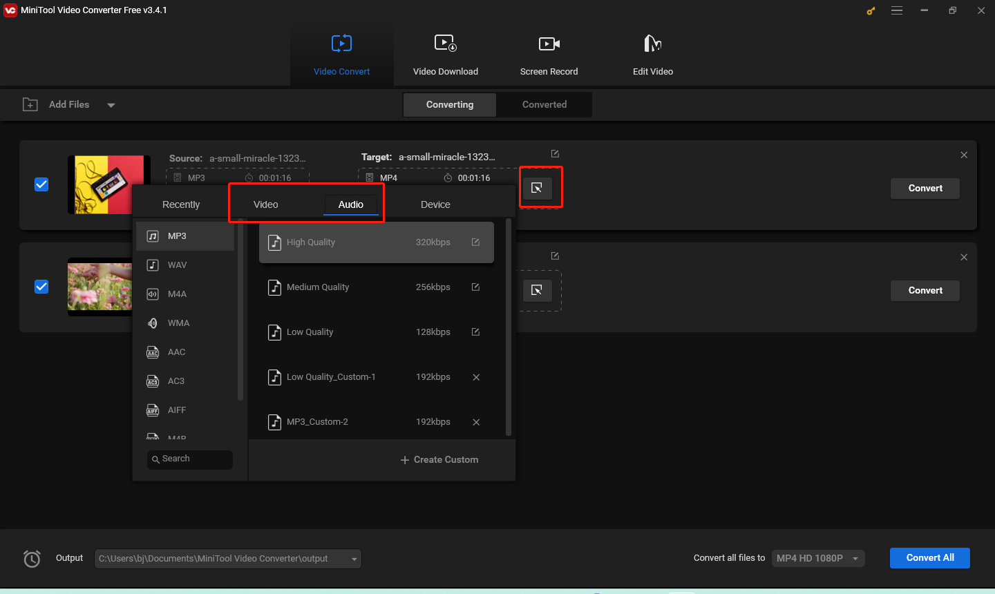 select an output format