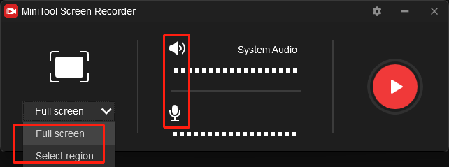 choose recording area and audio