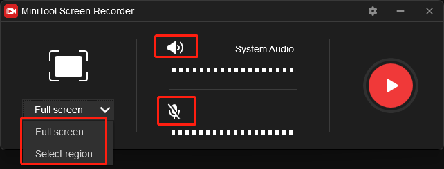 choose the recording area and audio
