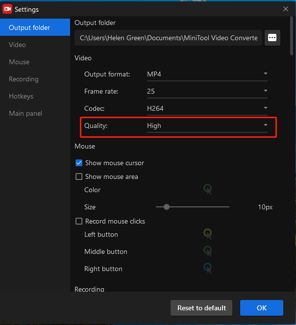 high-quality recording settings