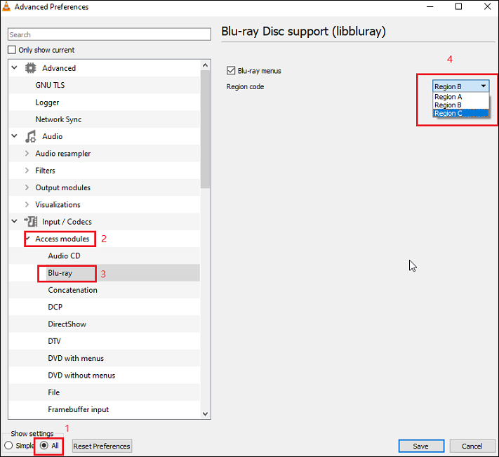 choose the desired region code