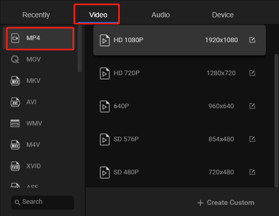 choose MP4 as the output format