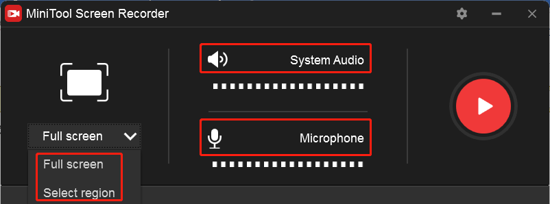 choose the recording area and audio