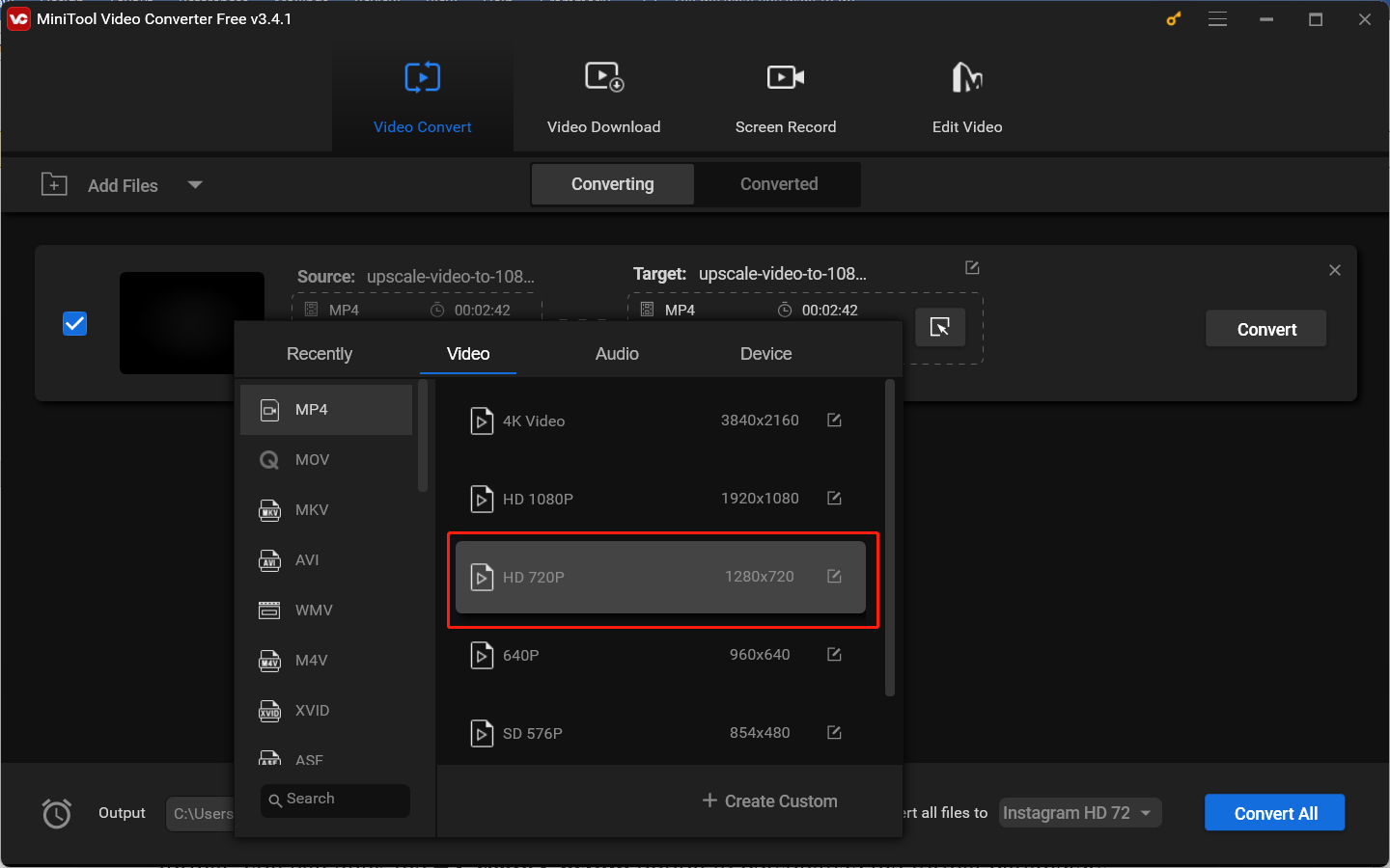 choose a lower-resolution profile