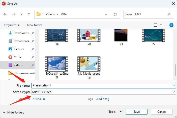 export the PowerPoint as MP4 video