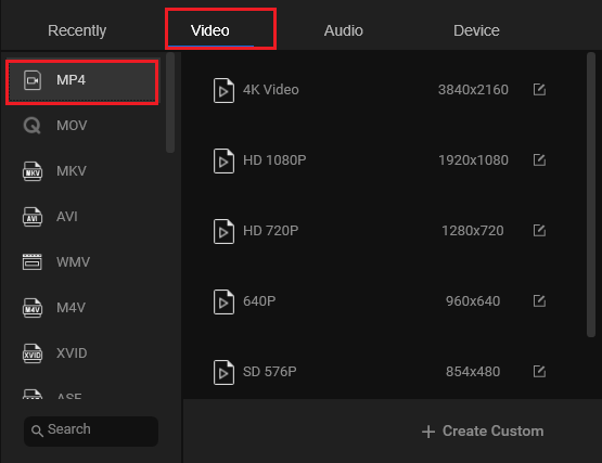 choose MP4 as the output format