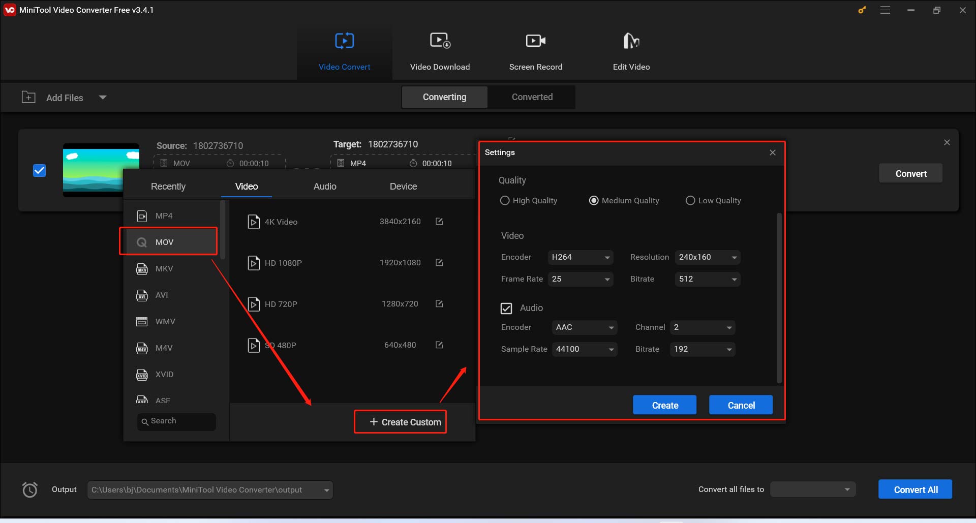 adjust the parameters of MOV