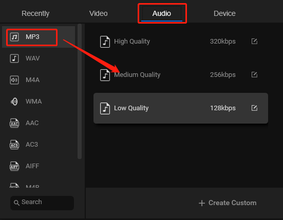 choose MP3 as the output format