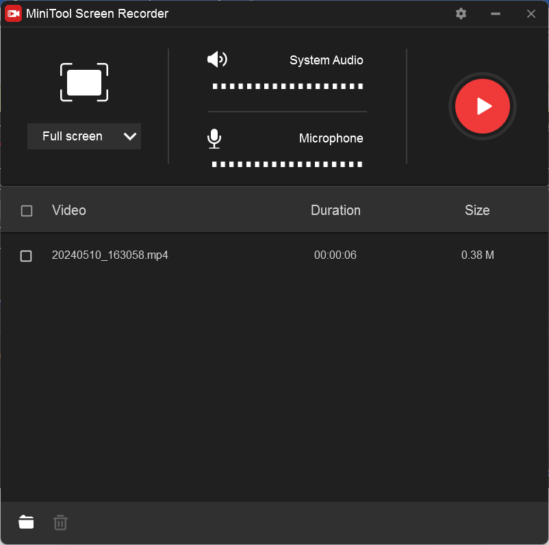 interface of MiniTool Screen Recorder