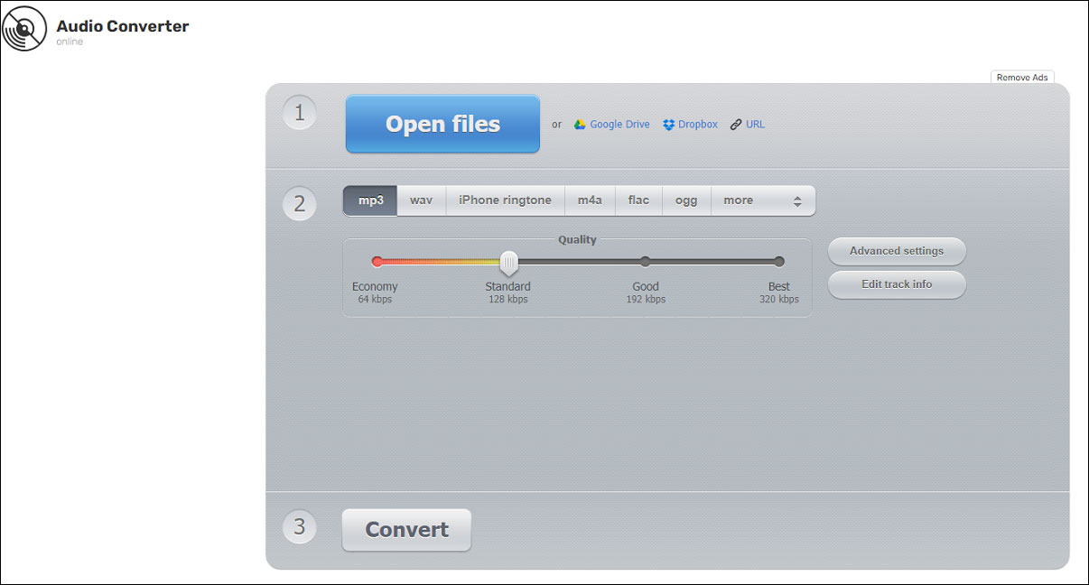 the interface of Online Audio Converter