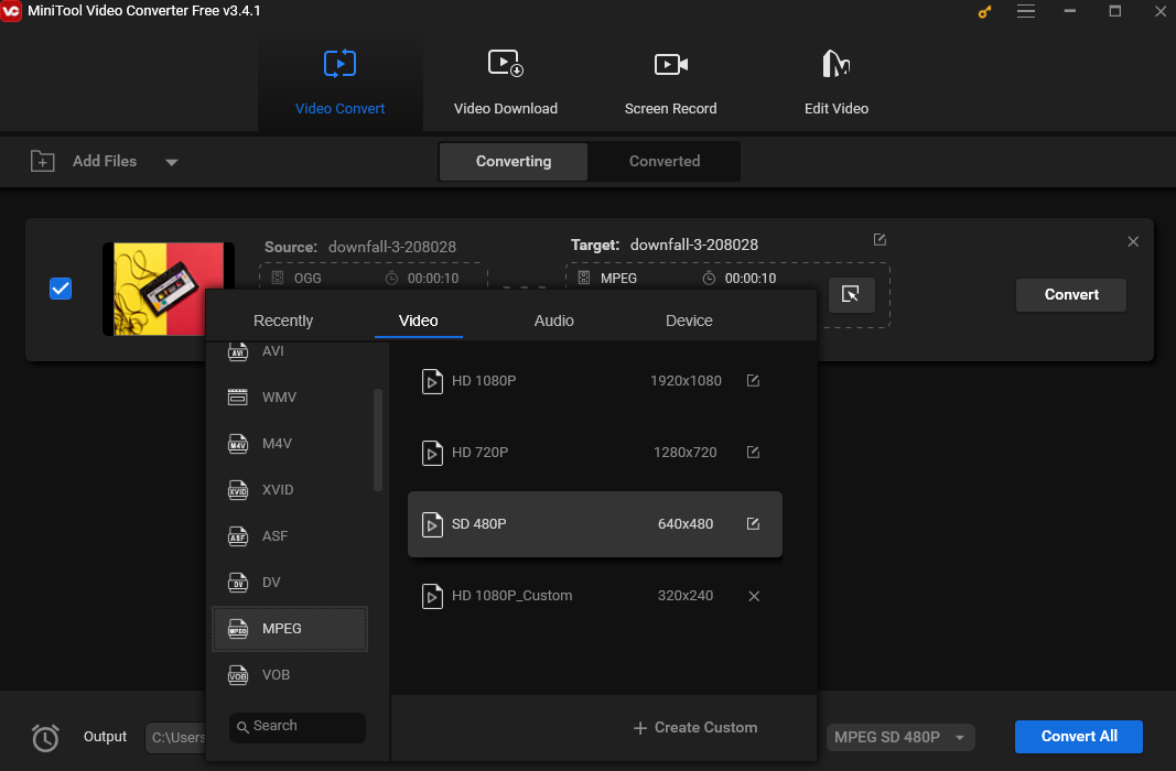 choose MPEG as the output format