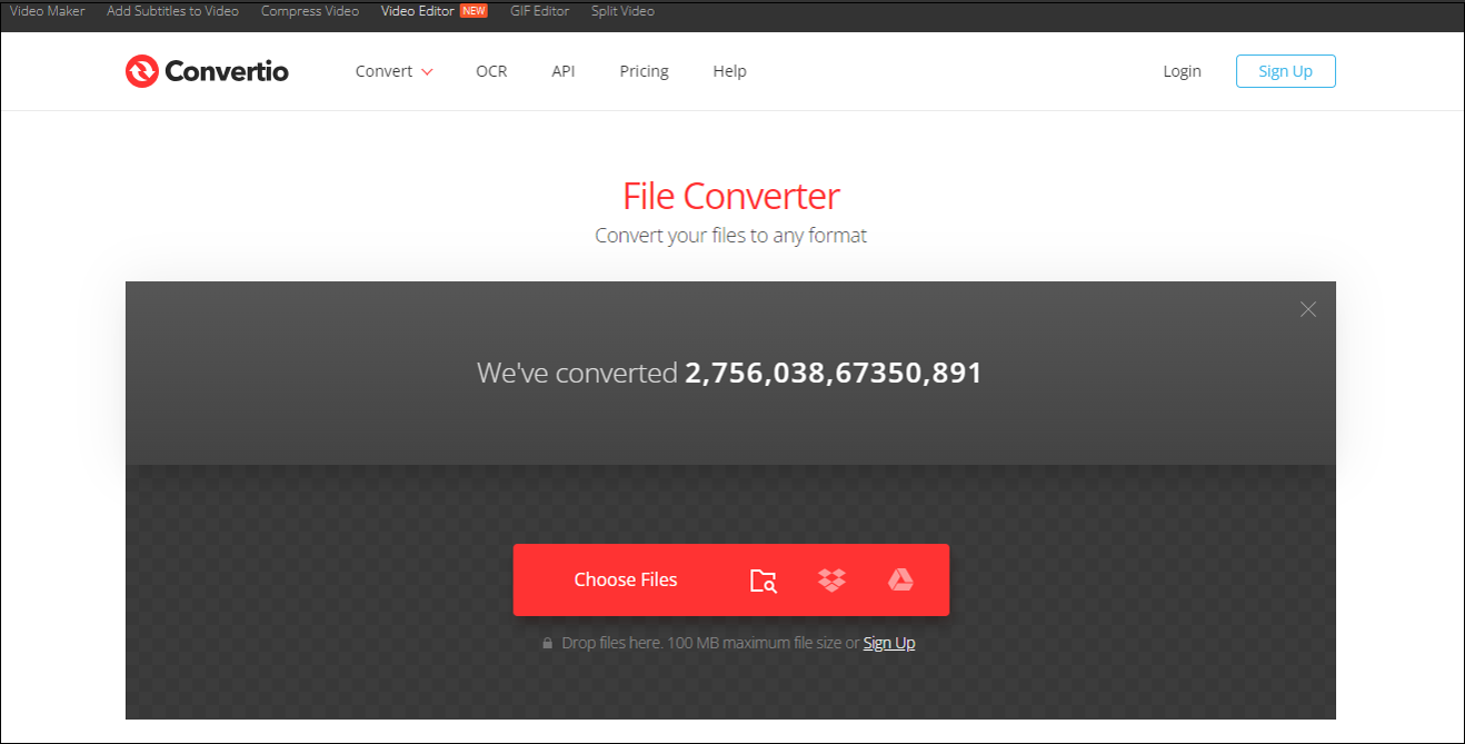 the interface of Convertio