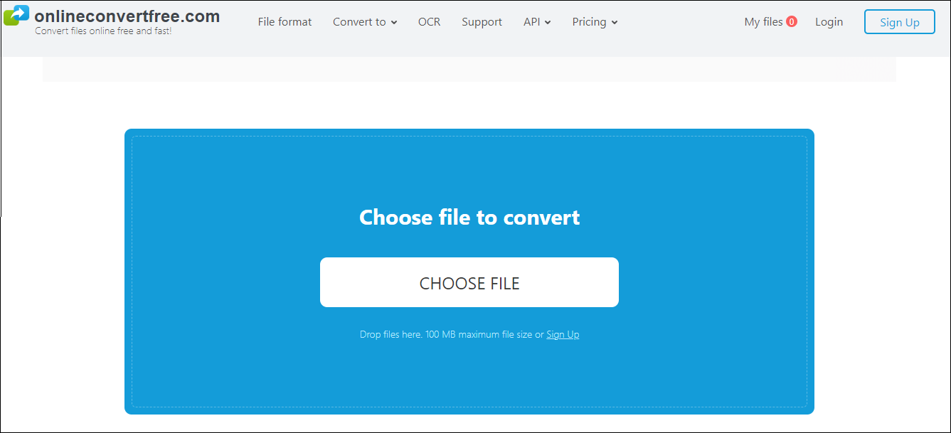 the interface of OnlineConvertFree