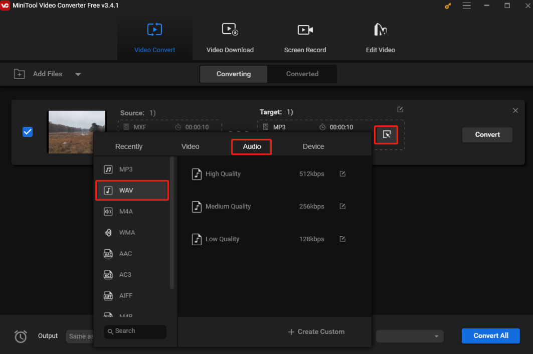 select WAV as the output format