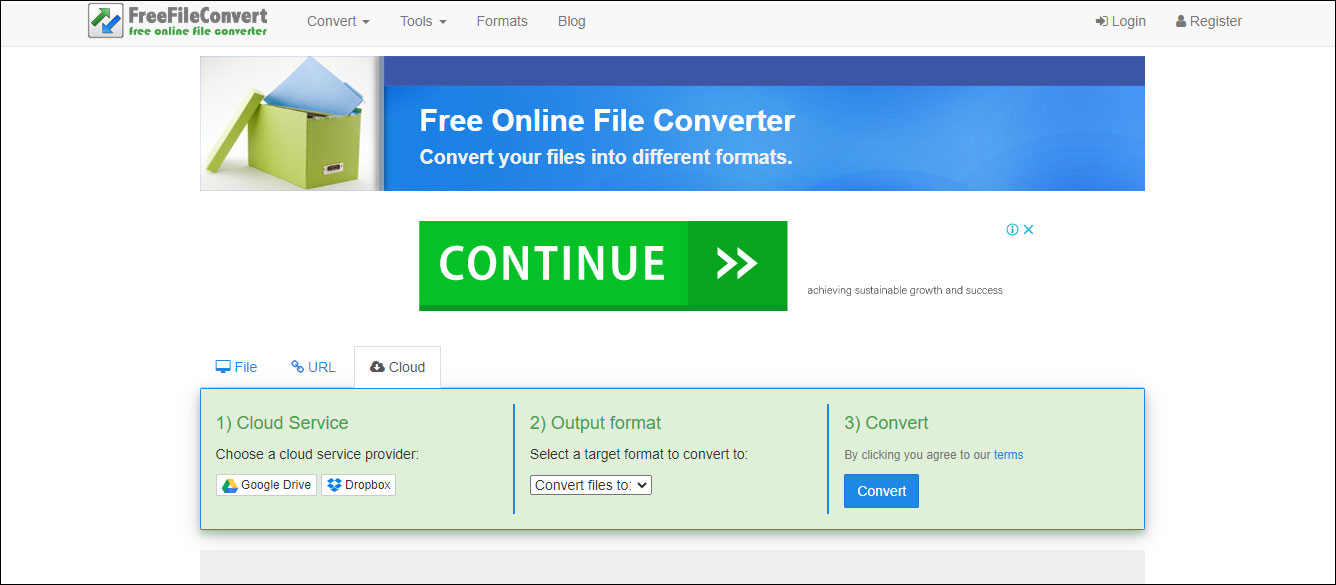 the interface of FreeFileConvert