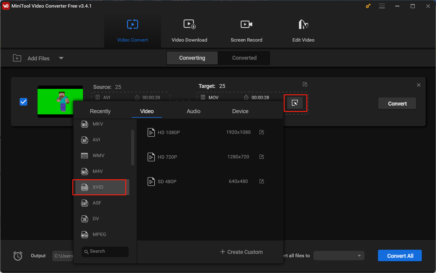 choose the desired output format