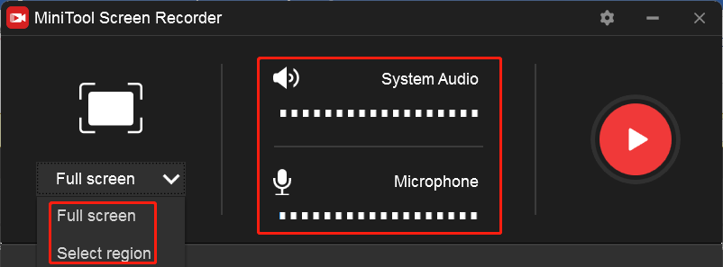 select the recording area and audio source