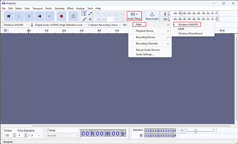 set Windows WASAPI as audio host