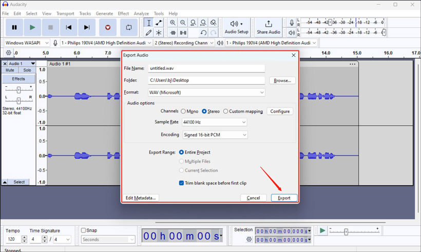 export the audio