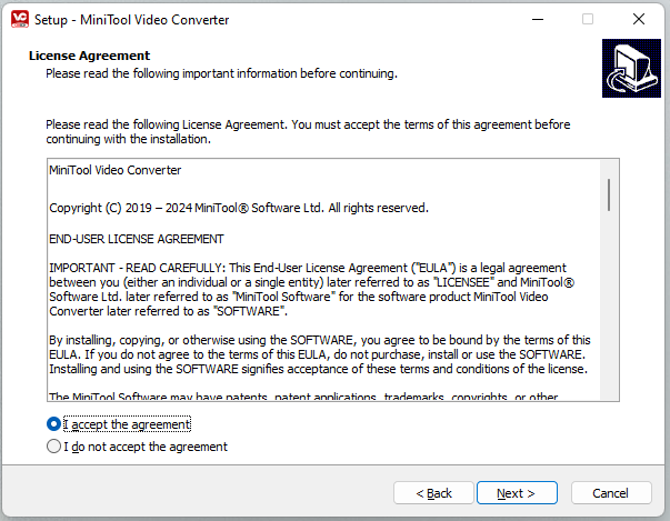 MiniTool Video Converter license agreement