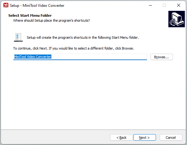 select start menu folder for MiniTool Video Converter