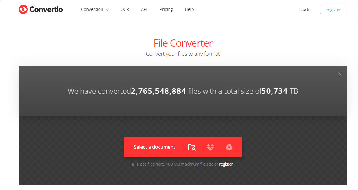 the interface of Convertio