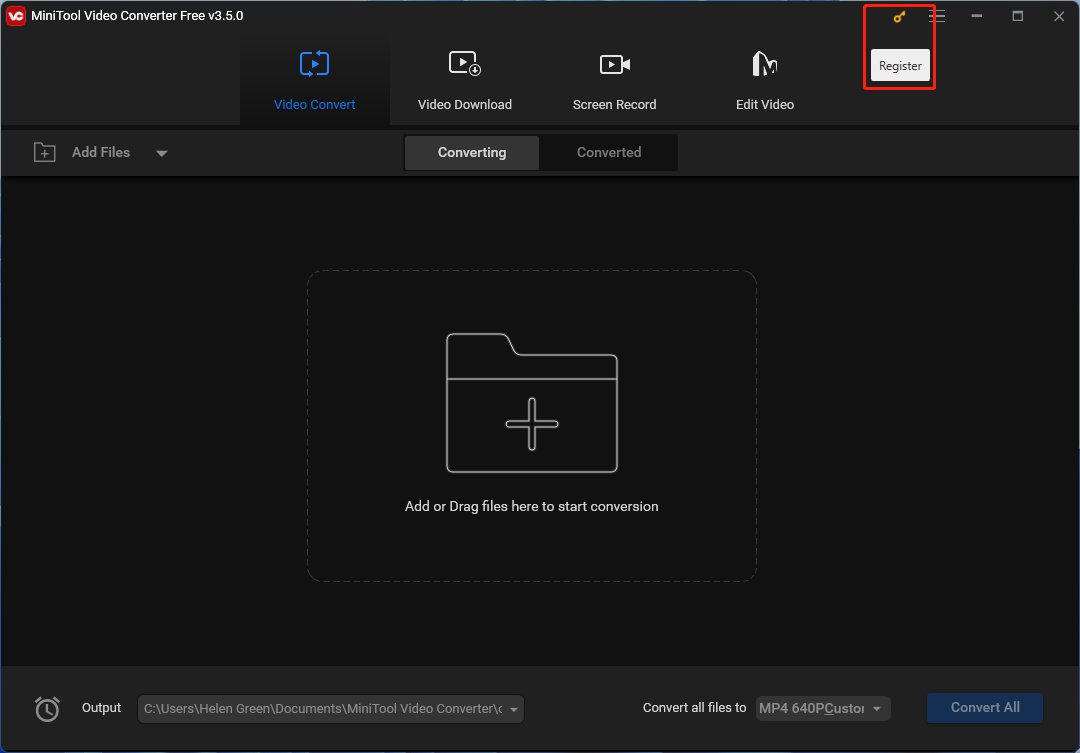 click Register in MiniTool Video Converter