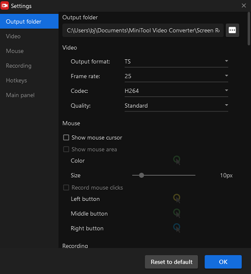 customize the settings for the recording