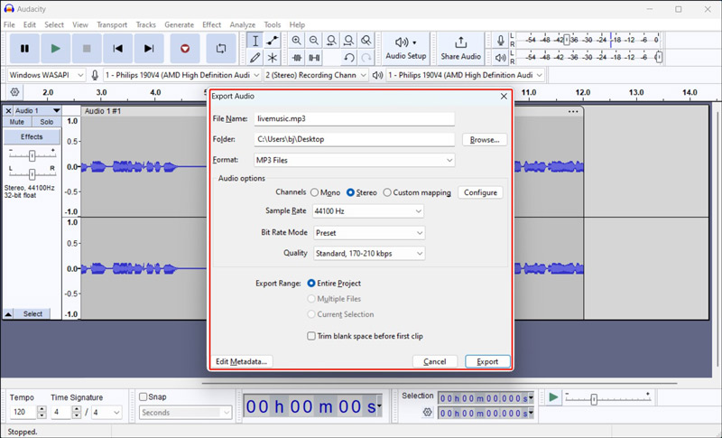 export the recorded live music file