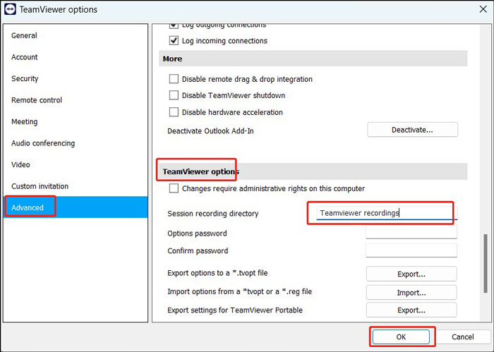 set a specific destination folder