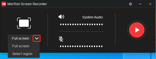click the down arrow button to change the recording area
