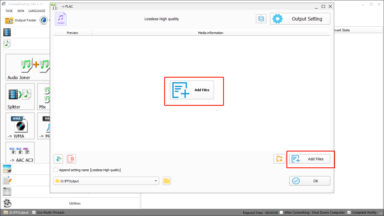 Click on the Add Files Button