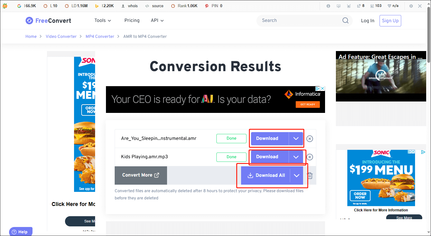 ownload the Converted Files