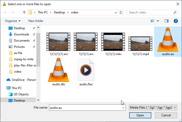 open AU file in VLC