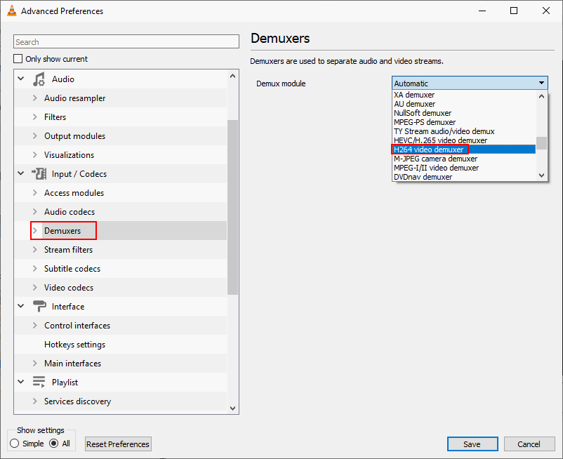 The Advanced Preferences of VLC